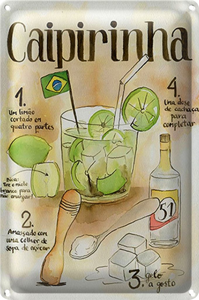 Blechschild Rezept 40x30cm Caipirinha limao dose de cachaca
