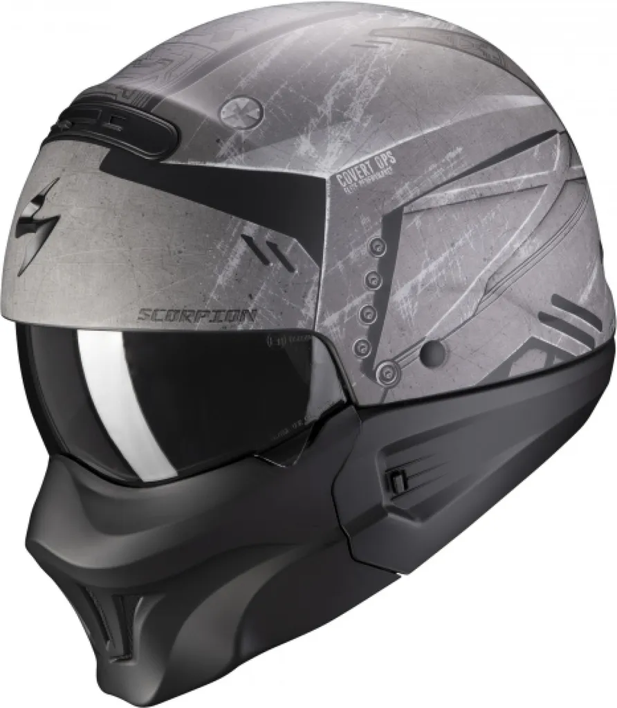 Casque Scorpion Exo-Combat Evo Incursion Argent Mat Noir Taille S