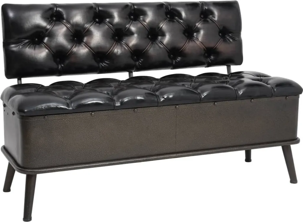 Banc coffre 110cm noir avec dossier : la solution gain de place en similicuir