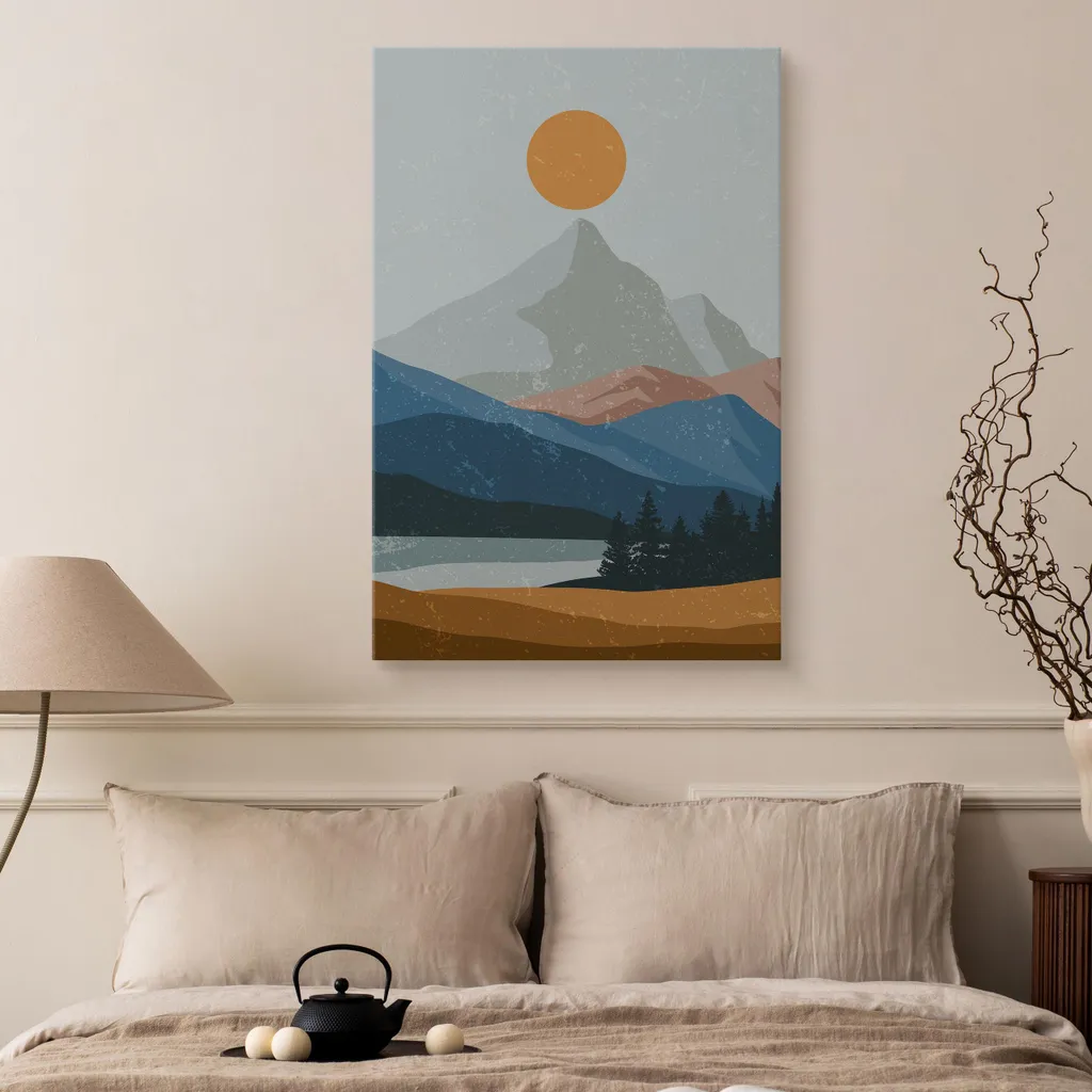 Quadro Boho Montagna e Sole 80x120cm - Stampa su Tela per Sala da Pranzo - 5