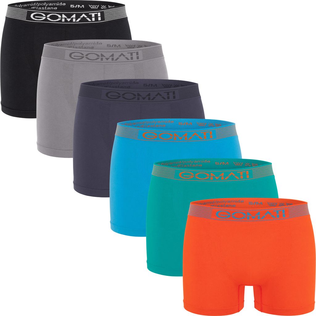 Gomati Herren Seamless Pants (6er Pack) Nahtlose Boxershorts aus Microfaser-Elasthan - Petrol Orange Azure Grey Tones XL