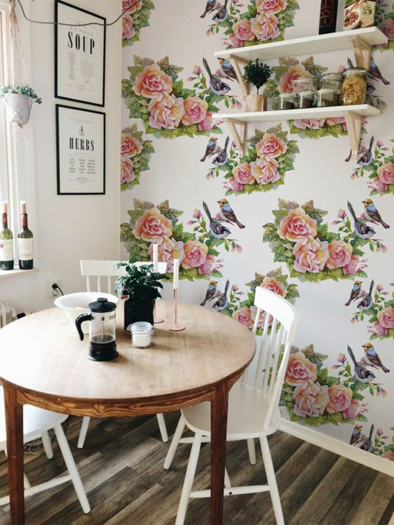 Coloray Fototapete 416x254 cm Vlies-Fototapete - Pastellvögel auf Zweig