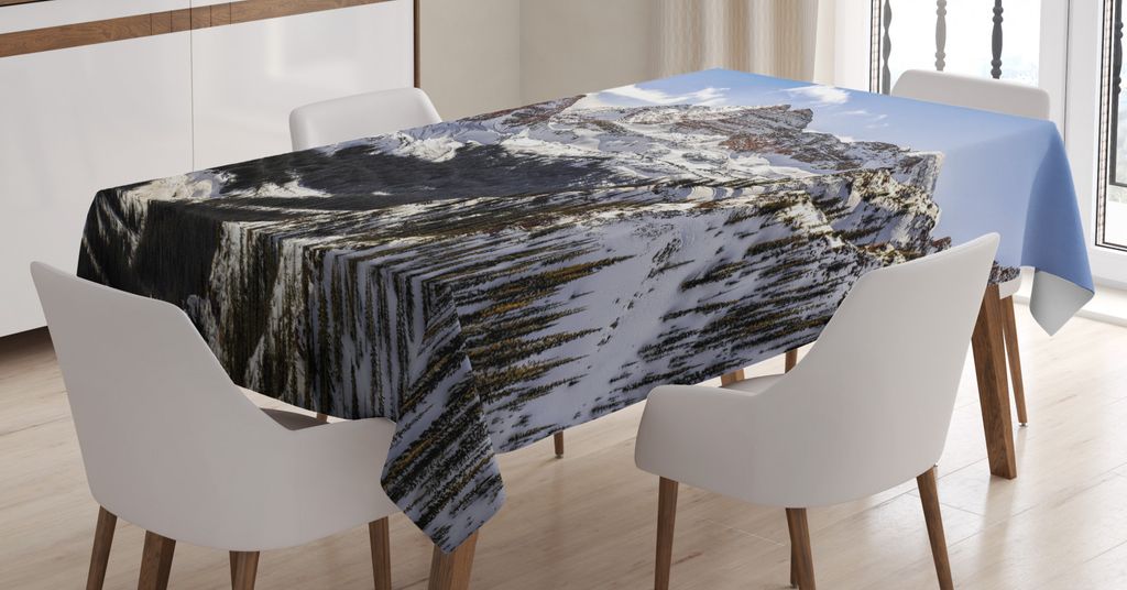 ABAKUHAUS Berge Tischdecke, Winterzeit Maroon Bells, FÃ1/4r den Inn und Outdoor Bereich geeignet Waschbar Druck Klar Kein Verblassen, 140 x 170 cm...