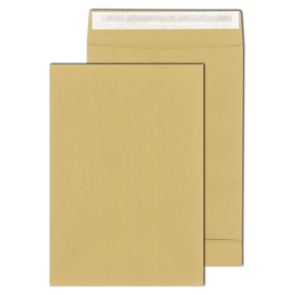 mayer-network 30007051 Faltentaschen - B4, ohne Fenster, 40 mm-Falte, Klotzboden, haftklebend, 140 g/qm, braun, 250 Stück