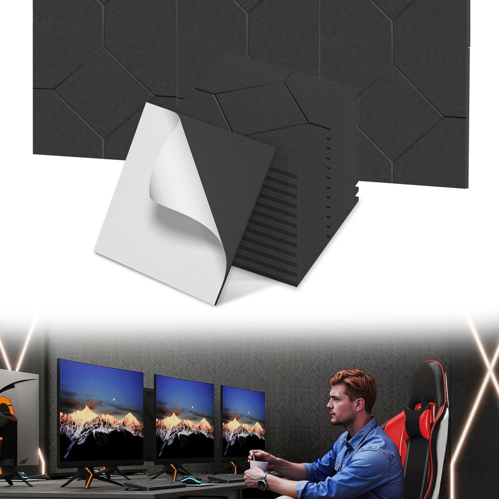UISEBRT 12x Akustikplatten 30x30cm Rhombus Schwarz, Schallschutz Wandpaneele, Hochdichte Schalldämmung, Schallabsorber für Heimkino Studio Büro