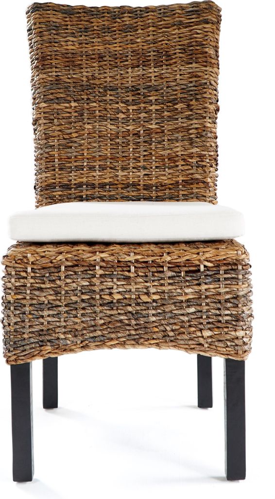 GRAND Stuhl aus geflochtenem Bananenblatt und Mango Holz, braun, mit Sitzkissen