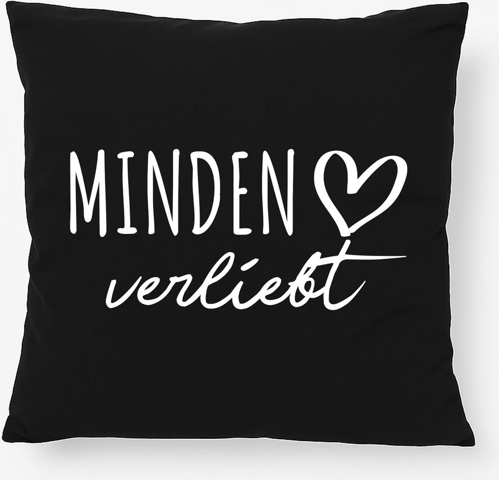 Huuraa Kissen Minden verliebt 40x40cm mit Füllung Black Baumwolle Dekokissen Geschenkidee
