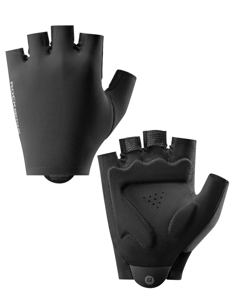 ROCKBROS Halbfinge Fahrradhandschuhe rutschfest Handschuhe Atmungsaktiv Sporthandschuhe für Rennrad, Fitness, Joggen Schwarz 2XL