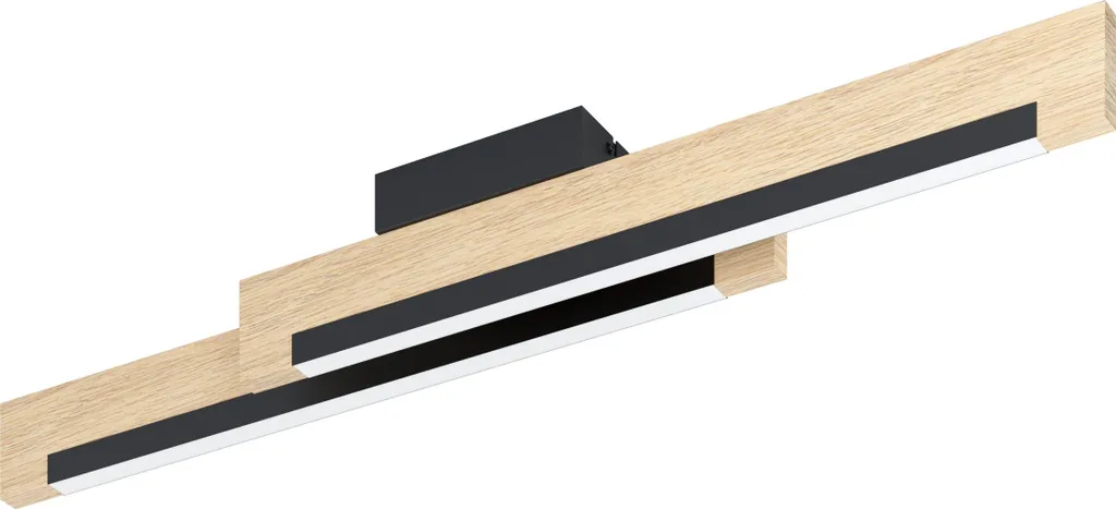 Plafonnier design barre LED CAMACHO bois et noir pour salon - 94cm