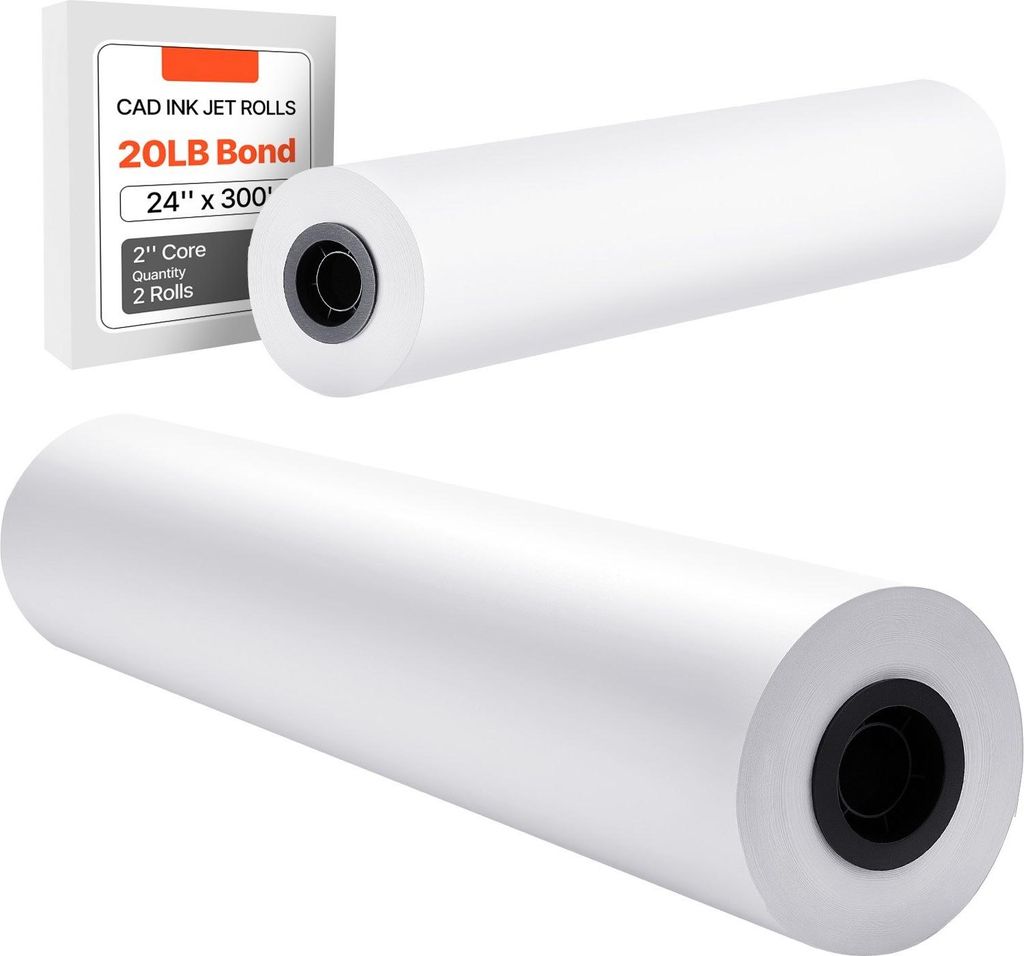 Plotterpapier - Breitformat-Papierrollen - 610 mm Breite - 91,4 m Länge - 2 Rollen - 75 g/m² - Für CAD, technische Zeichnungen, GIS, Architektur...