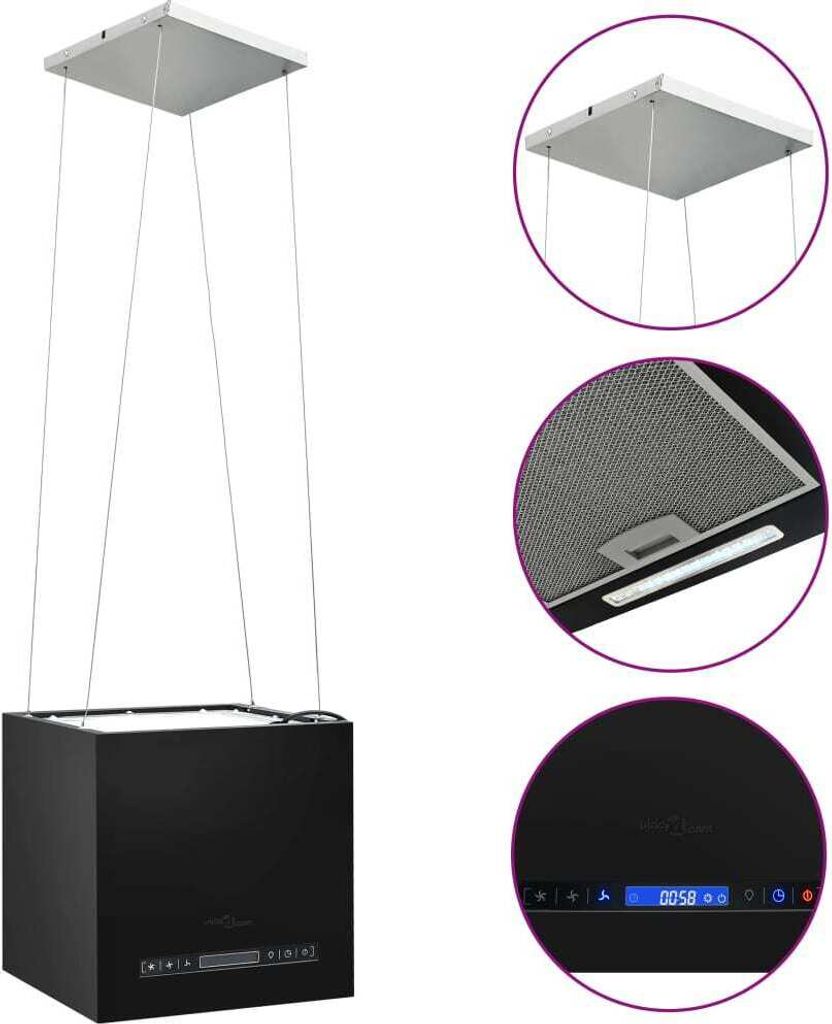 Hängende Inselhaube Touch-Sensor LCD 37 cm Beschichteter Stahl