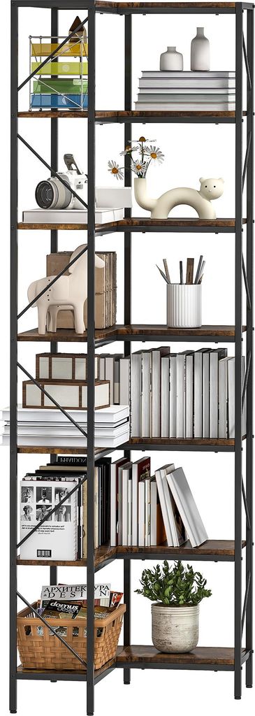 HOMCOM Eckregal mit 7 Ebenen, Industrie-Aufbewahrungssystem mit Regalböden für Wohnzimmer, Schlafzimmer, Büro, 60 x 60 x 198 cm, Rustikales Braun