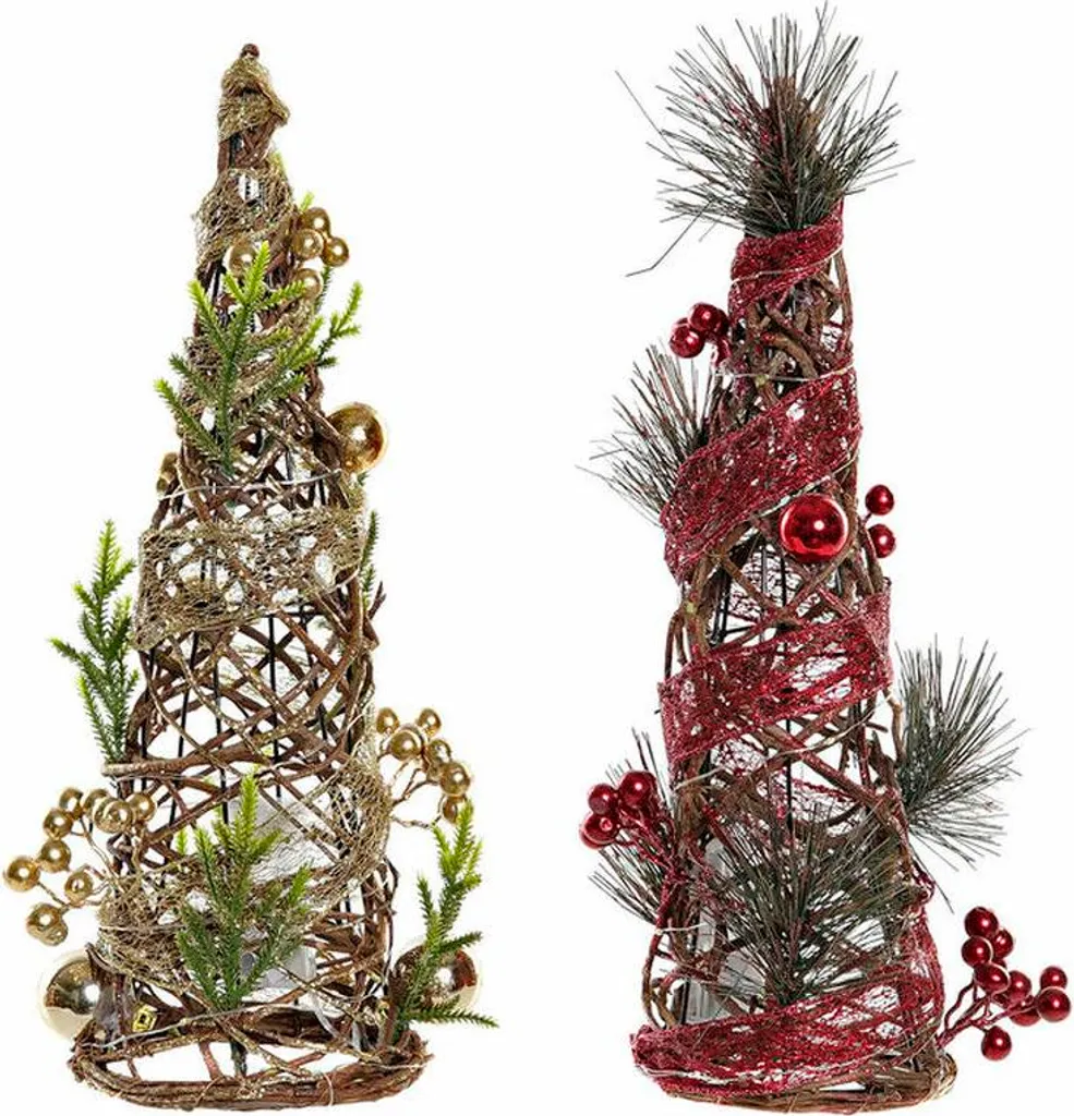 Sapin de Noël de Bureau 41 cm Décoration Rouge Vert Doré Plastique x2