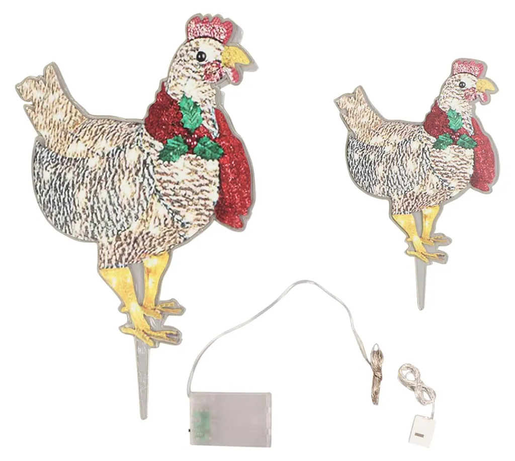 Décoration de Noël Lumineuse Extérieure Poulet RGB Acrylique Lot de 2