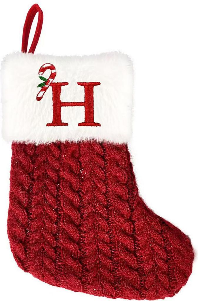 Weihnachtsstrümpfe, dekorative Buchstaben, gestrickte Socken, hängende Dekoration, einfach aufzuhängen, festliche Weihnachtsbaumdekoration