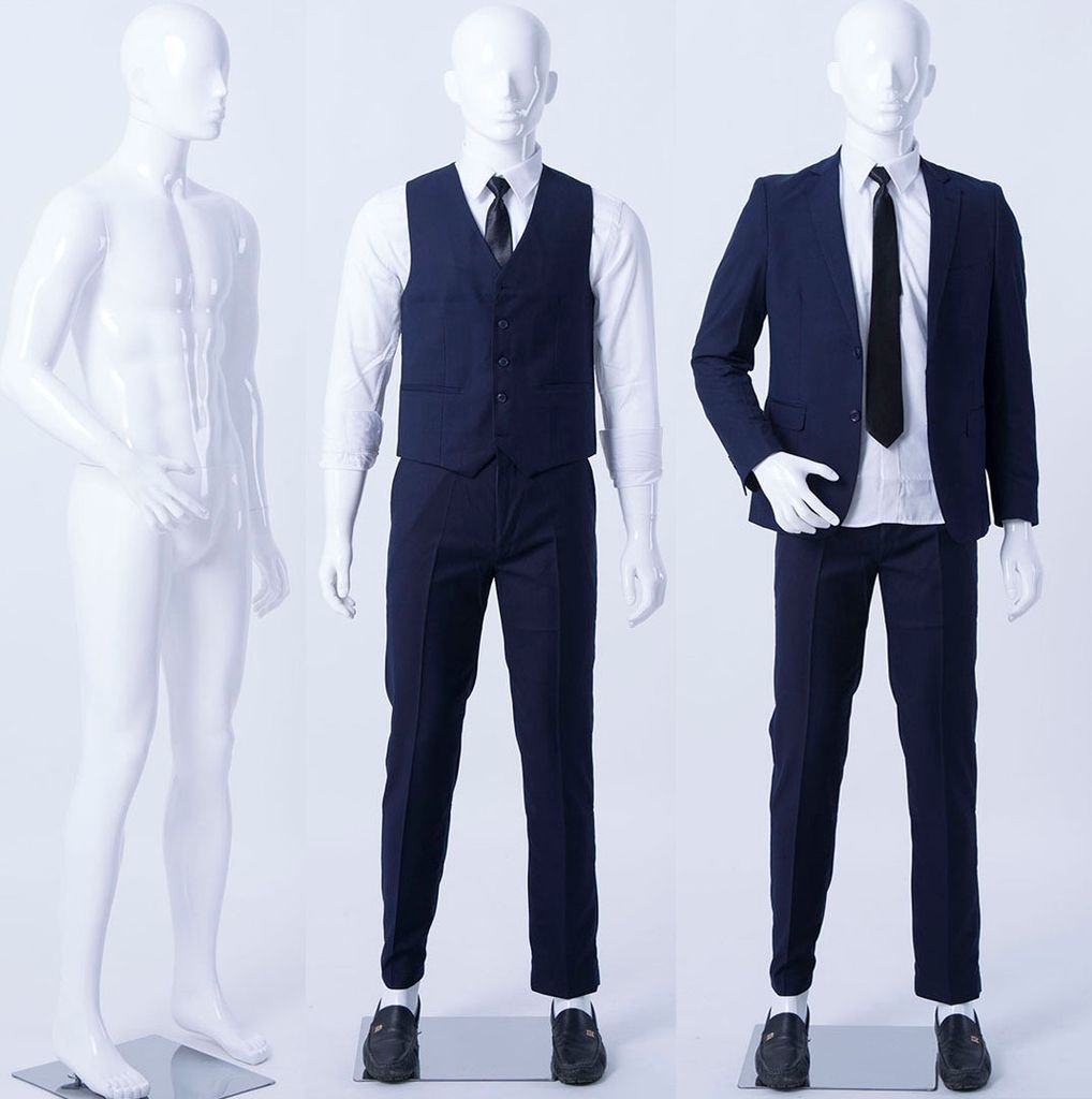 Eurotondisplay LM2-B schöne stehende männliche abstrakte weiß glänzend lackierte Schaufensterpuppe Mann Schaufensterfigure male mannequin white