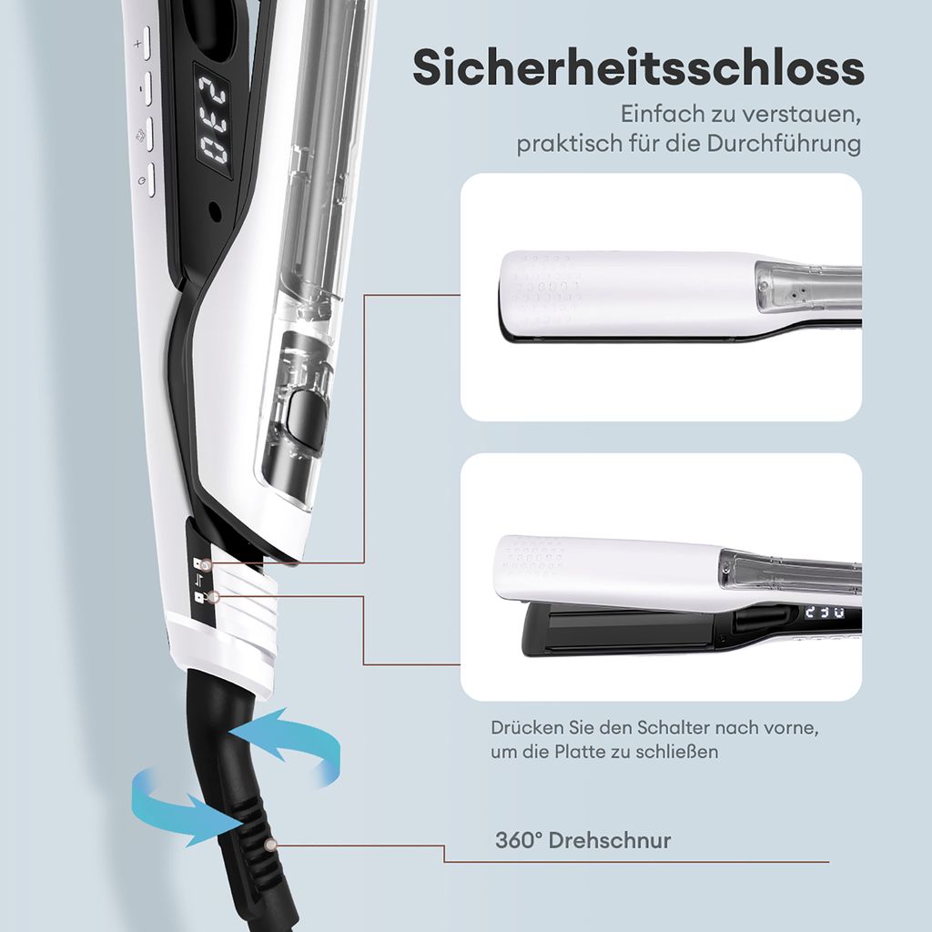 IGutech Dampf-Glätteisen Mit Extrabreiter Keramikplatte – Für Glattes, Gesundes Haar
