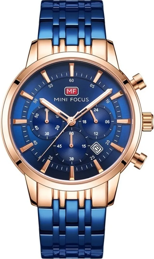 Montre chronographe homme bleu et or rose chic Mini Focus Madden 42mm