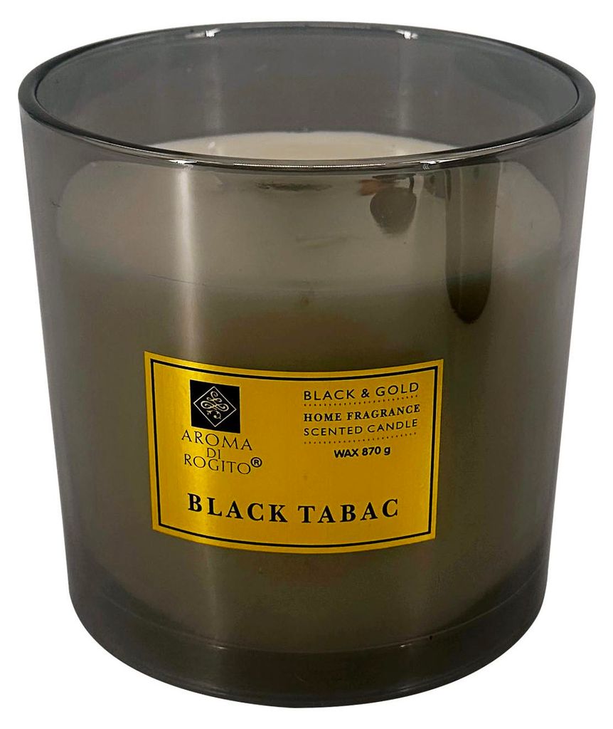 Große Duftkerze Black Tobacco im Glas, 15x15 cm, schwarzer Tabaksduft