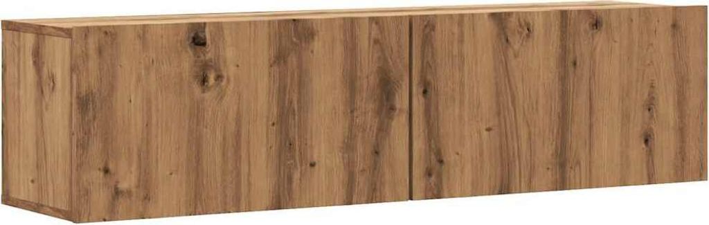 A wooden TV cabinet with two doors against a white background.