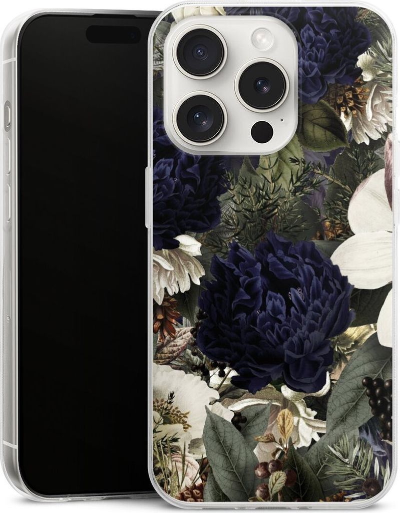 DeinDesign Slim Hülle für Apple iPhone 15 Pro Silikon Case Ultra Dünn Handyhülle Blumen Utart Vintage