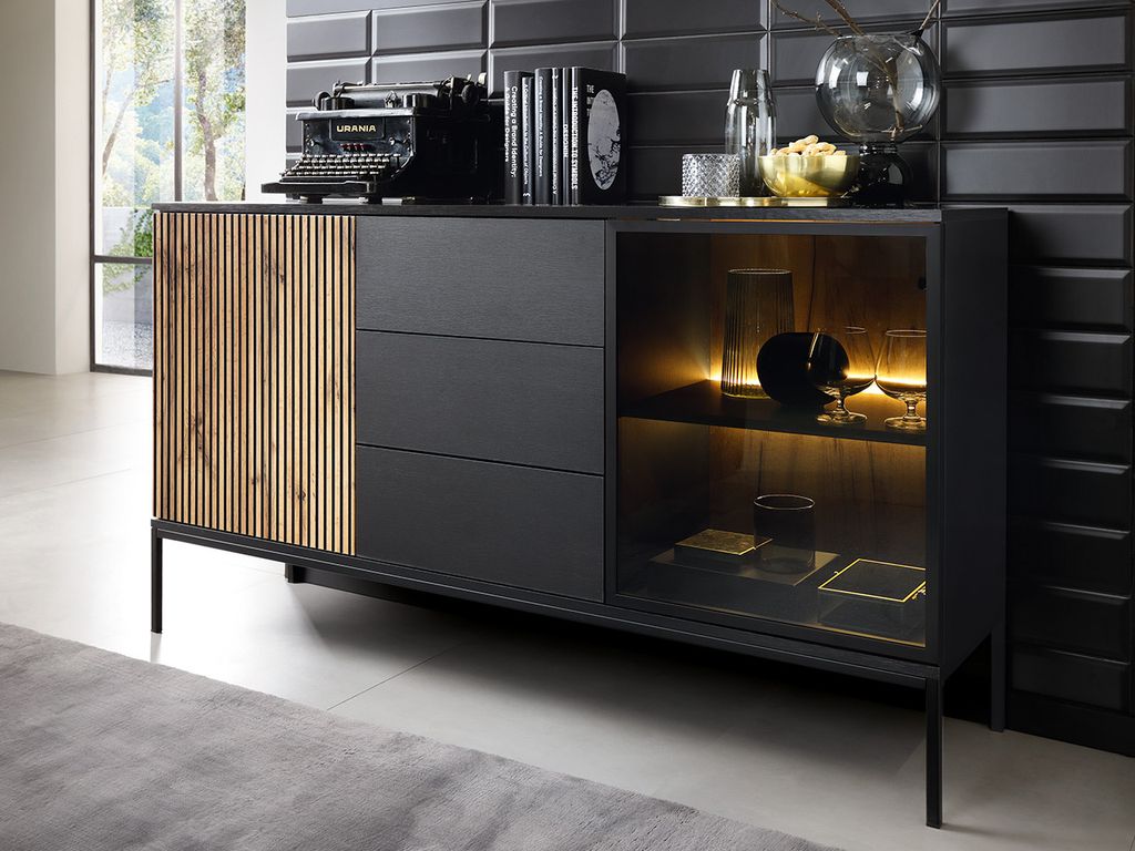 Commode large en verre pour le salon RHOME - wotan / noir Image du produit 