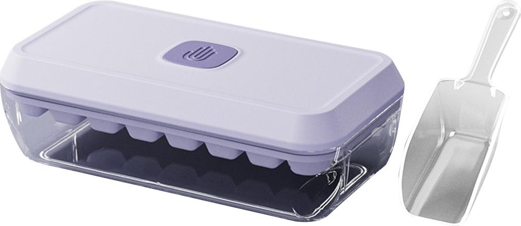 Eiswürfelschale mit Deckel und Behälter, Eisform mit Druckknopfentriegelung für den Gefrierschrank, BPA-freier Eiswürfelbereiter für Getränke