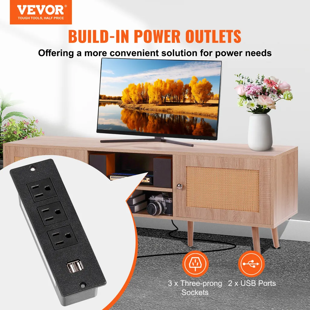 Support TV Mural avec Rangement Multimédia et Station de Charge USB
