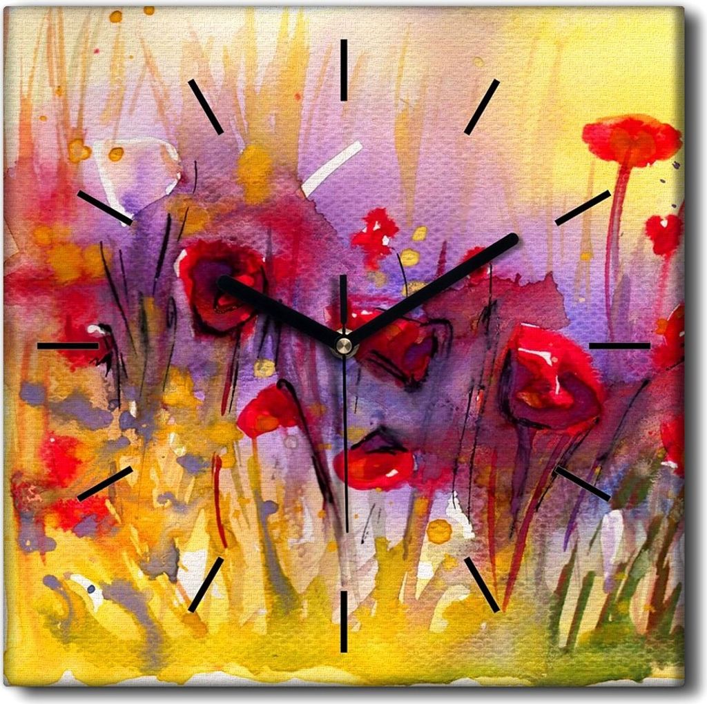 Coloray Uhr auf Leinwand 30x30 cm Wand Uhr Dekoration Wohnzimmer Segeltuch schwarze Hände -Aquarelle Blumen