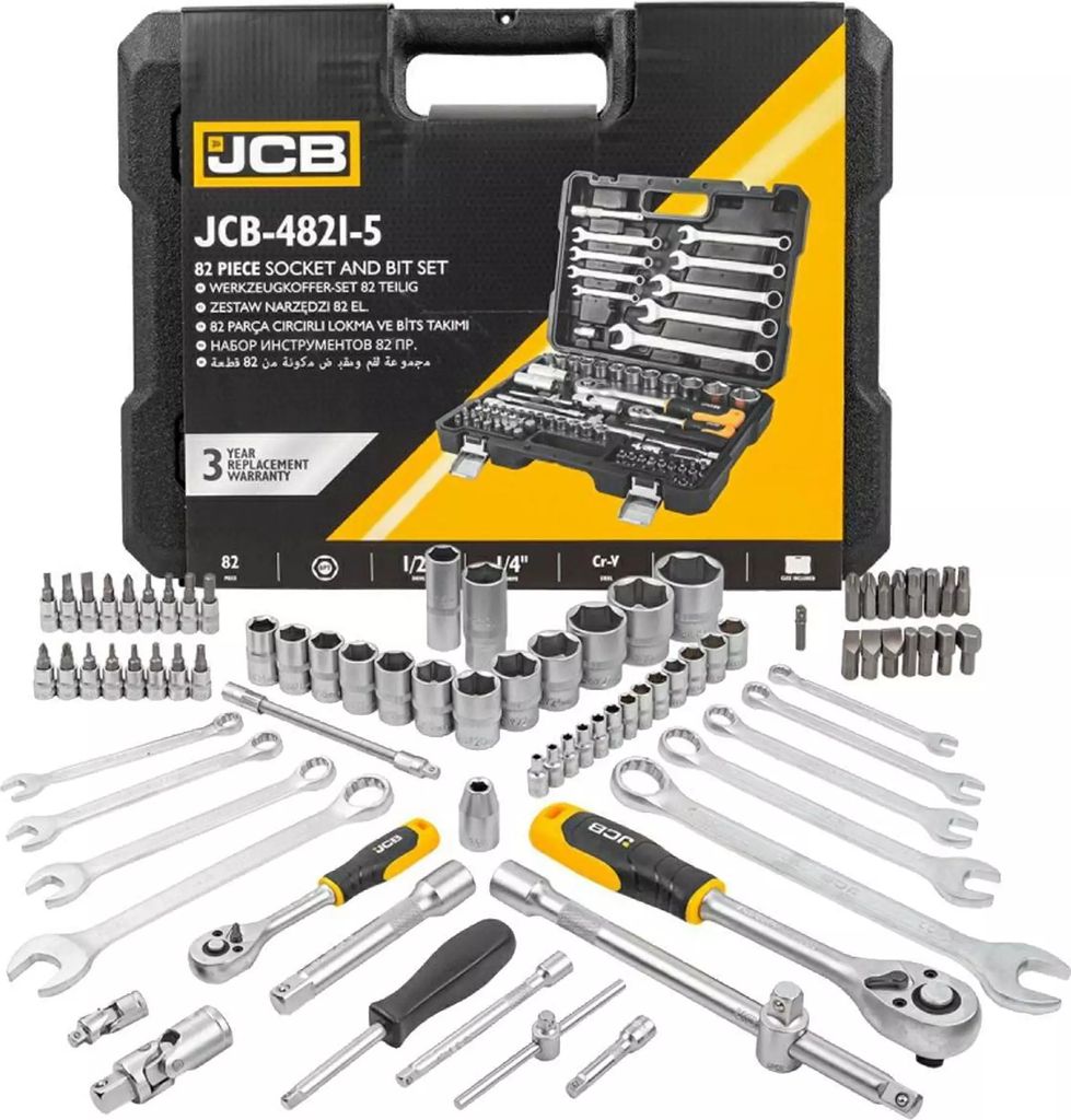 JCB | Werkzeug-Set, 82TLG, Sechskant, 4-32mm, Werkzeugkoffer gefüllt, Werkzeugkiste, Werkzeugbox