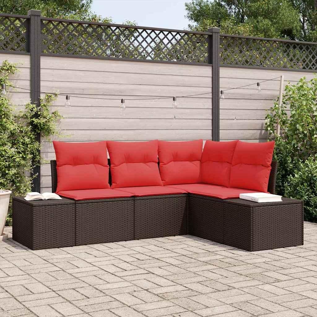 Gartensofa-set mit Kissen 4 pcs Braun Poly-Rattan - Gartenmöbelgarnituren DE56