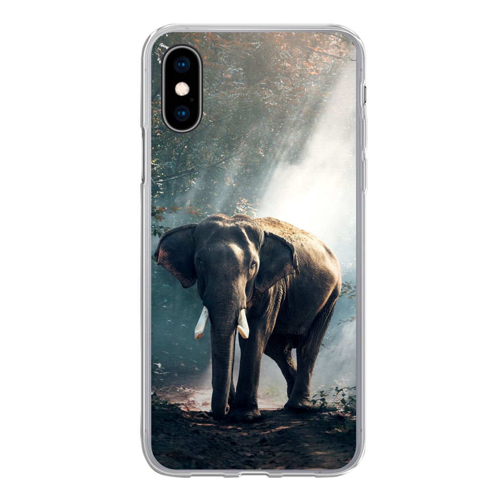MuchoWow Handyhülle Schutzhülle Hülle für iPhone X Elefant - Tiere - Licht - Wald - Natur - Wildtiere Silikon Softcase Handy Hülle - Handyh...