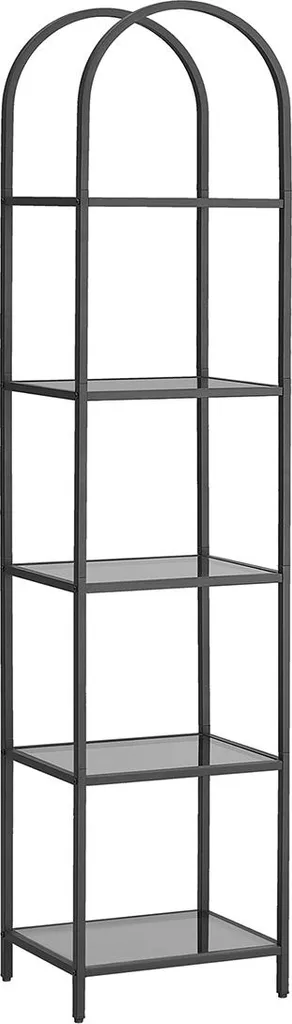 Bibliothèque stable 5 niveaux contre le désordre, métal noir et gris sol