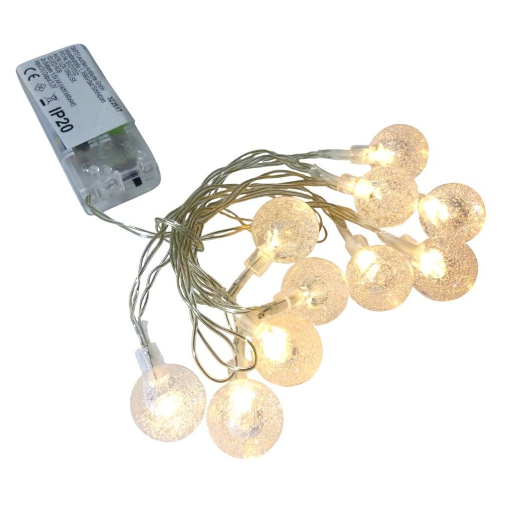 LED Lichterkette BUBBLE BALL 10flammig batteroebetrieben Weihnachtsbeleuchtung : Warmweiß