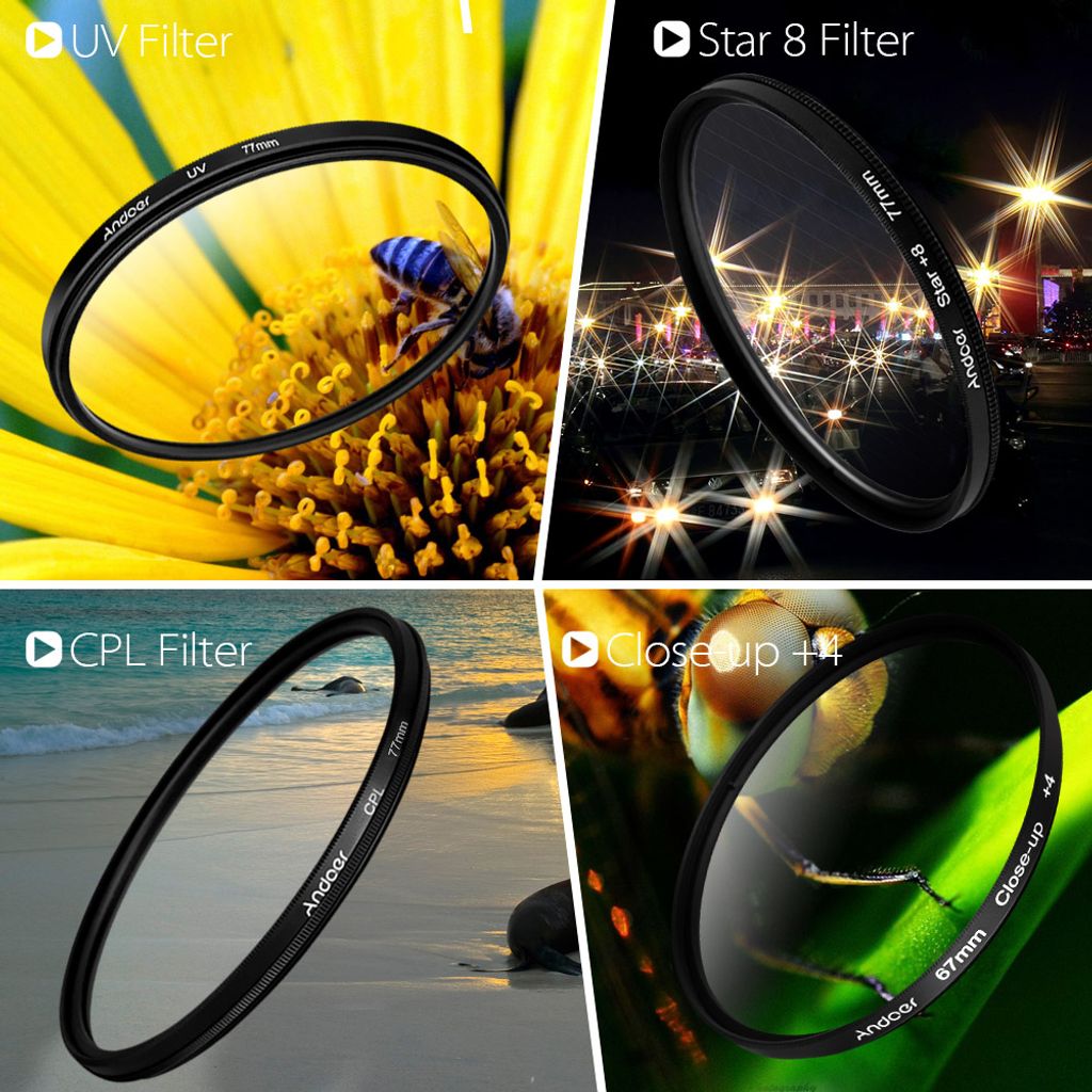 Andoer? 67mm UV + CPL + Close Up + 4 + Stars 8-bodový filtr Obrázek produktu 14