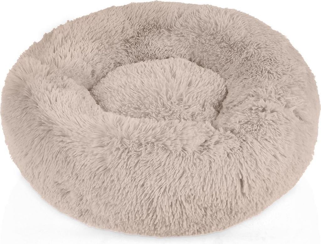 Intirilife flauschiges Plüsch Haustierbett in Beige Durchmesser 80 cm - Weiches rundes rutschfestes Hundebett Katzenbett Kissen komfortables Hunde...