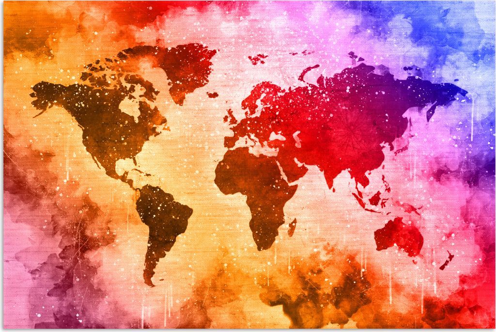 MuchoWow Poster Weltkarte - Farbe - Farben 60x40 cm - Schlafzimmerdekoration