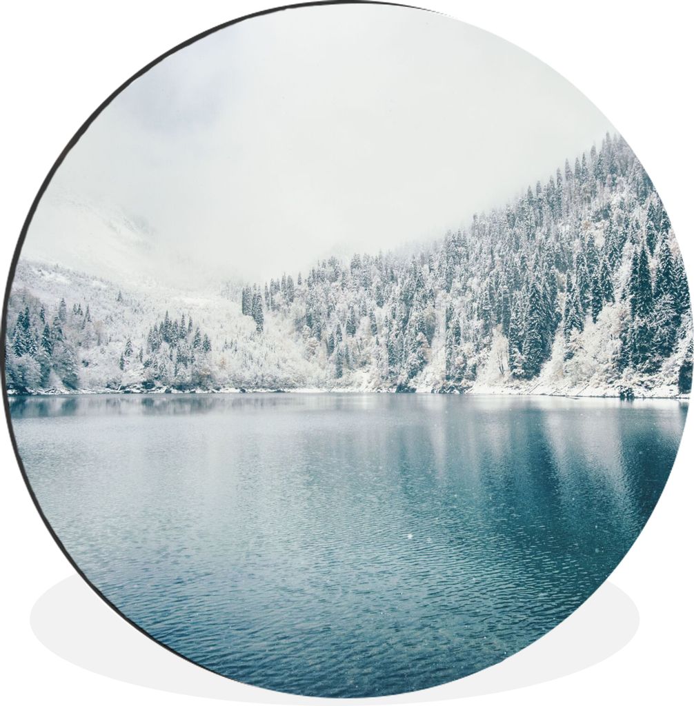 MuchoWow Aluminium Wandkreis Winter - Wasser - Schnee Ø 90 cm Wanddeko Modern Wohnzimmer - Mauerkreis - Wandbilder - Runde Bild - Bild aus Alumi...