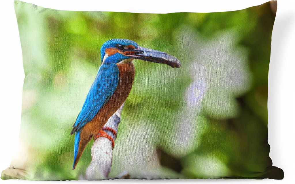 MuchoWow Outdoor Kissen - Eisvogel - Fisch - Baum - 50x30 cm - Wetterfest - Lounge Kissen - Sofa kissen - Wohnzimmer Dekoration