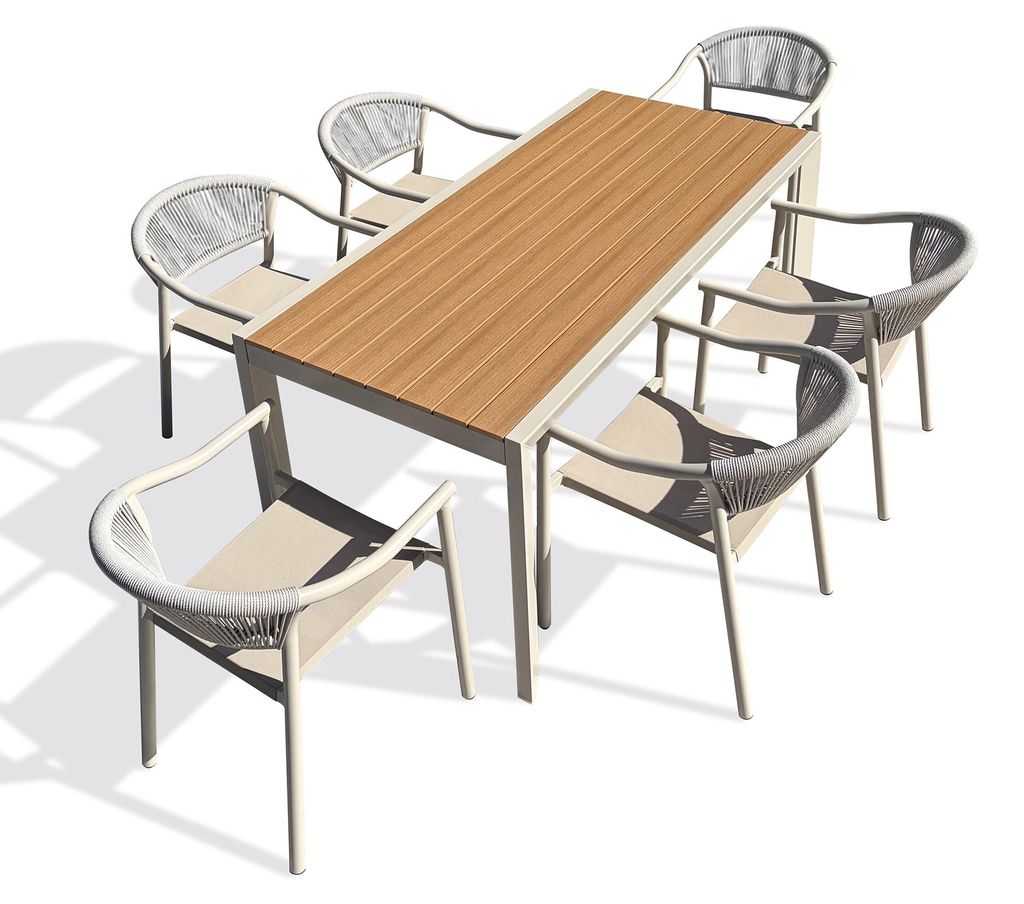 6-sitzige Garten-Essgruppe aus Aluminium – Greige