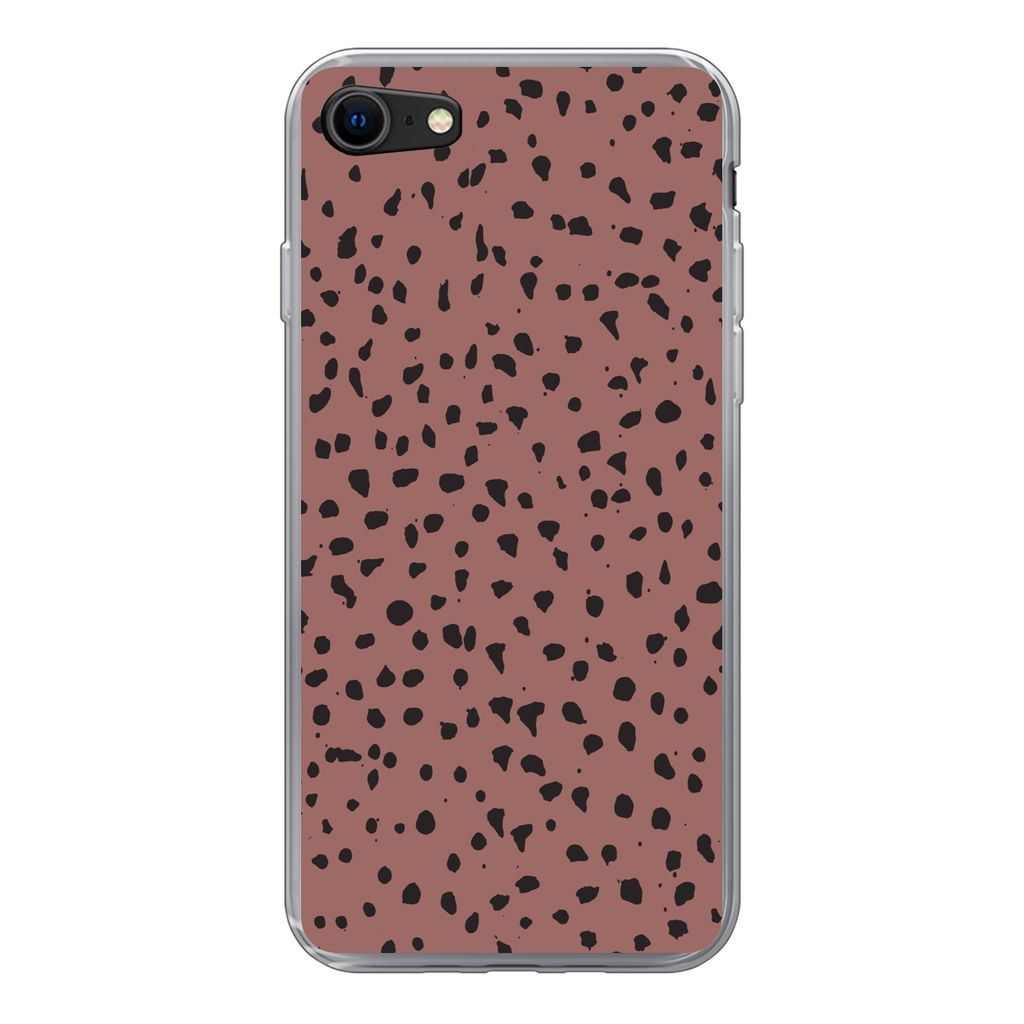 MuchoWow Handyhülle Schutzhülle Hülle für iPhone SE 2020 Polka dots - Muster - Schwarz Silikon Softcase Handy Hülle - Kartenbesitzer