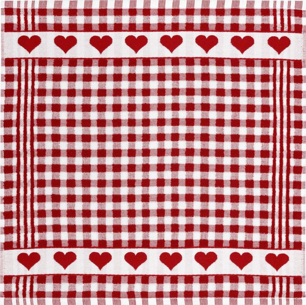 KRACHT  - Küchenhandtuch / Frottee -  Herzen /Karos , rot - Produktbild 