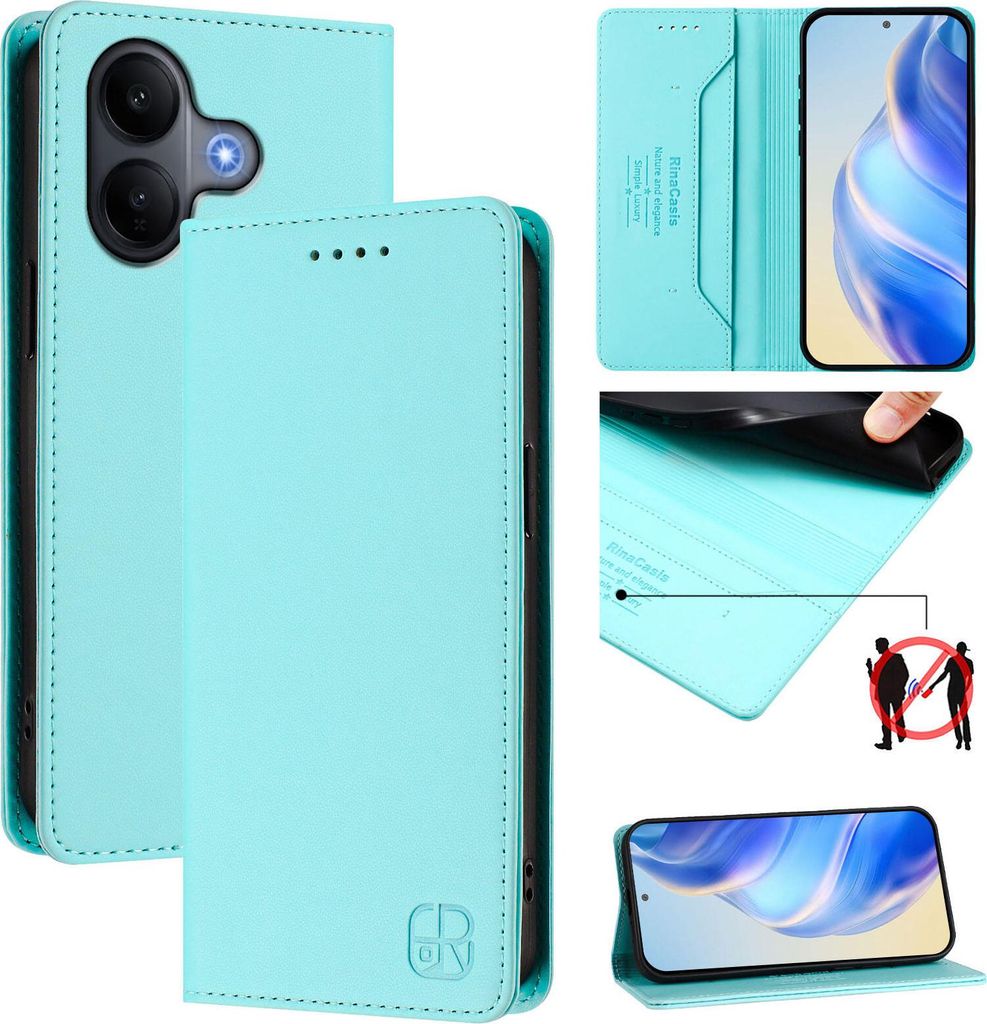 Lederhülle für vivo V60 Lite 5G Hülle Flip Brieftasche Kartenfächern Ständer Schutzhülle Türkis