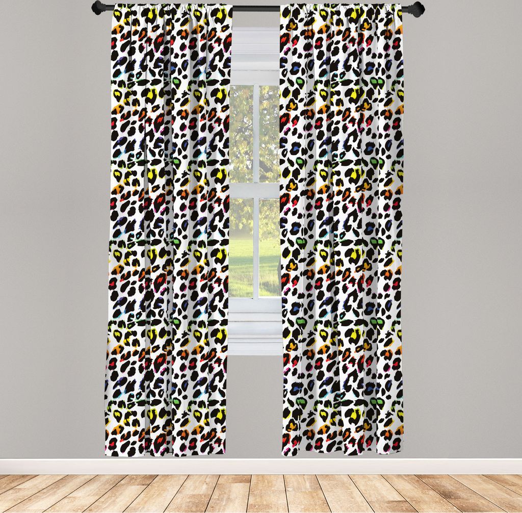 ABAKUHAUS Leopard-Druck Vorhänge, Gardinen, Klassisches Savannah-Säugetierhaut-Muster mit vibrierenden kunstvollen Farbdetails, 2 Stück 75 x 225...
