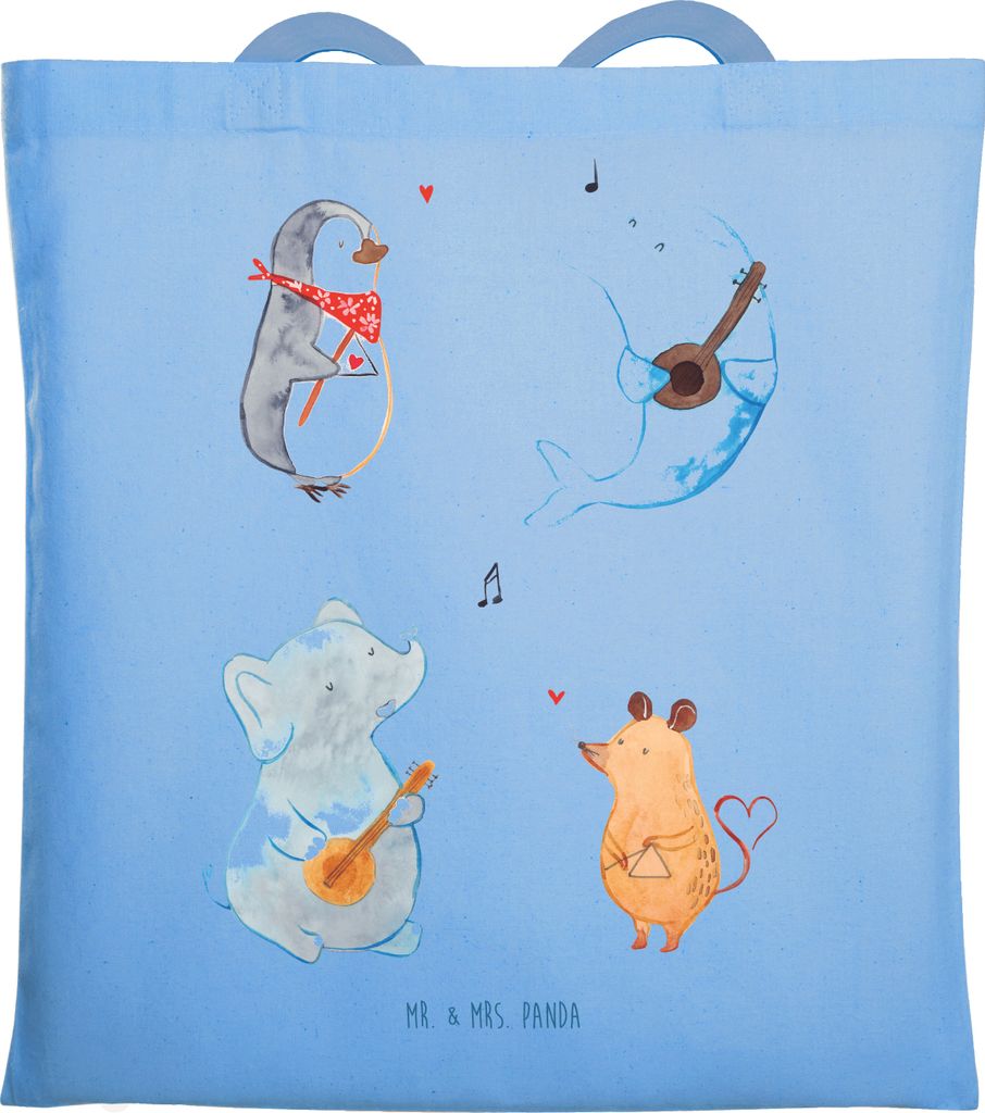 Mr. & Mrs. Panda Tote Bag Big Band - Sky Blue - Geschenk, Elefant, Shopping Tasche, Einkaufstasche, Einkaufstüte, Triangel, Jutebeutel, Pinguin, H...
