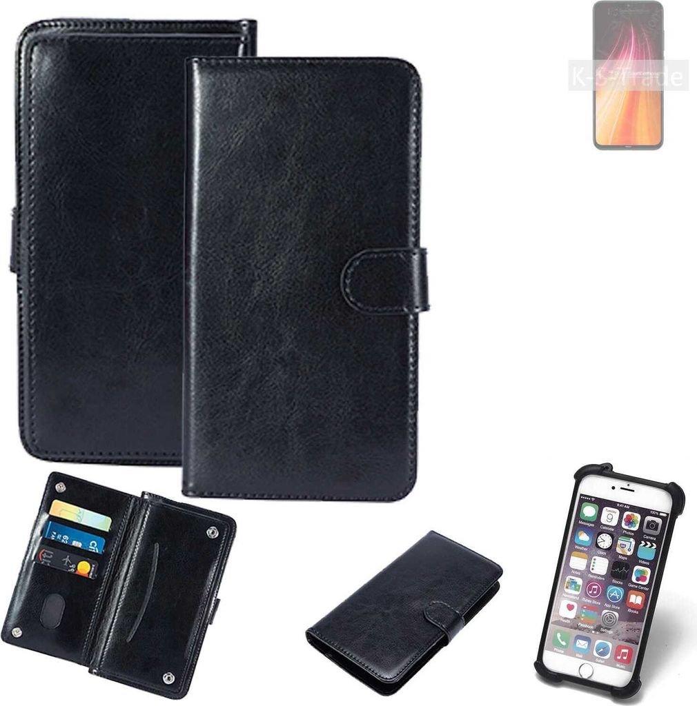 K-S-Trade 360° Hülle kompatibel mit Xiaomi Redmi Note 8T schwarz Kunstleder Case BookCase WalletCase Kunstlederederhülle Handyhülle, Rundumschutz