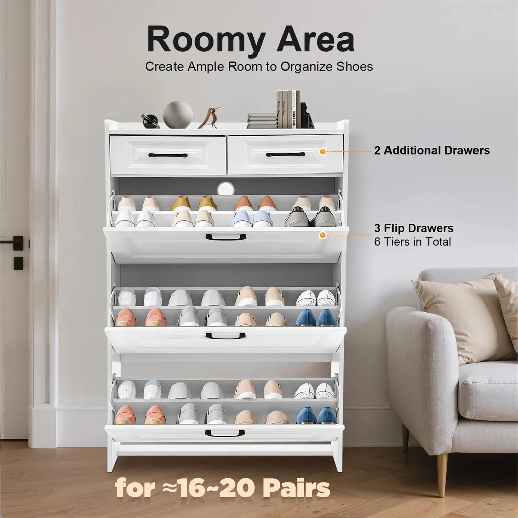 Armoire à chaussures blanche 3 compartiments rabattables 80x24x120 cm