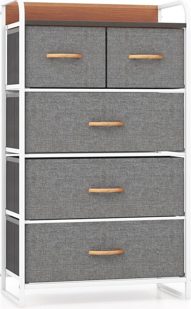 Schubladenschrank Komodenschrank, Kommode mit Schubladen Stoff, Kommoden Sideboards Stahlrahmen & Holzplatte, Aufbewahrungsschrank(Grau, 5 Schubladen)