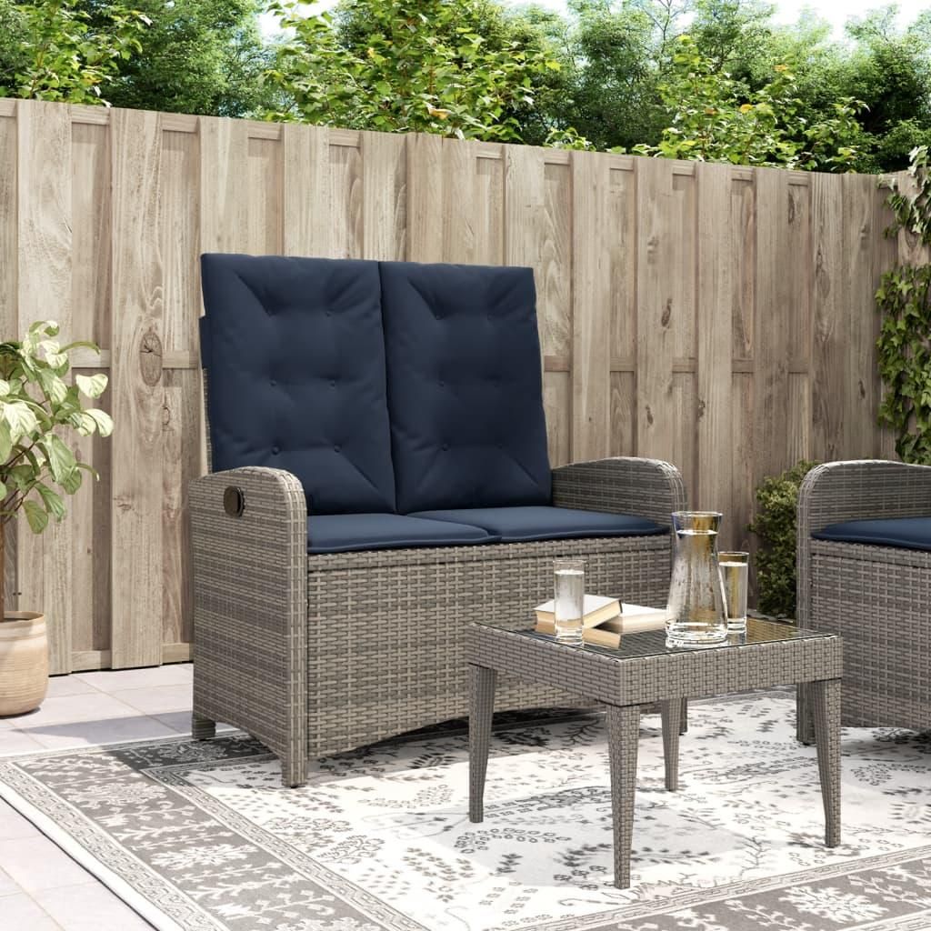 "Schlussverkauf" Bank Outdoor 1 PC - Gartenbank Sitzbank - Verstellbar mit Kissen Grau Poly Rattan C15435