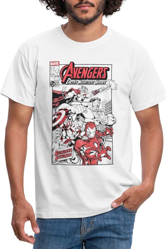 Spreadshirt Avengers Assemble Helden Comic-Motiv Männer T-Shirt, 4XL, Weiß